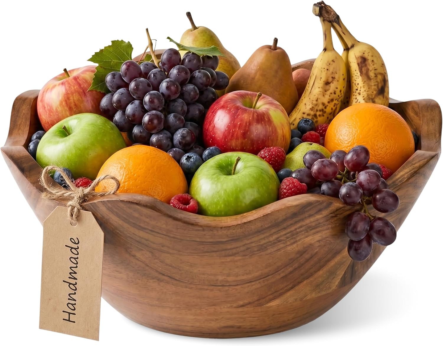 Mela Artisans Premium Scalloped Acacia Bowl – Natural, 10 in | Decorative serving and fruit bowl structure for kitchen counter setups, excellent for presenting snack mixes or sliced bread.