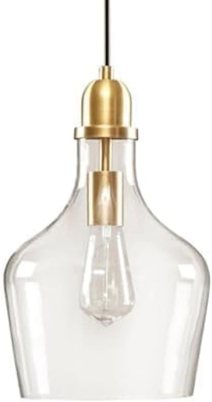 INK+IVY Auburn Pendant Lighting for Dining Room, Industrial Kitchen Lights, Hand-blown Glass Bell Shaped Pendant Light for Kitchen Island, Foyer, Bedroom, 9″ Dia x 95.5″ H, Gold/Clear