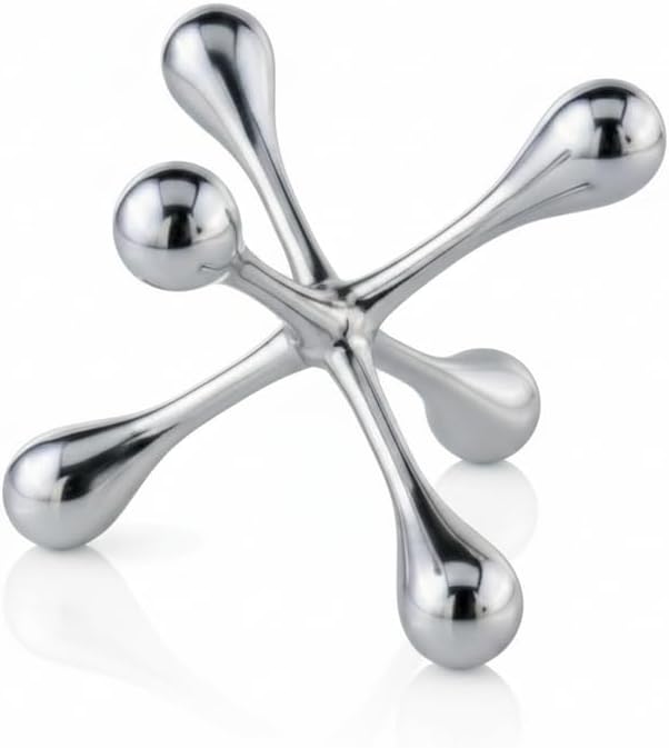 Cantillo Cast Aluminum Jack Sculpture – Modern Decorative Accent for Coffee Table, Bookshelf & Console – Mirror Polished Silver Finish – Contemporary Home Décor – Available in 3 Sizes