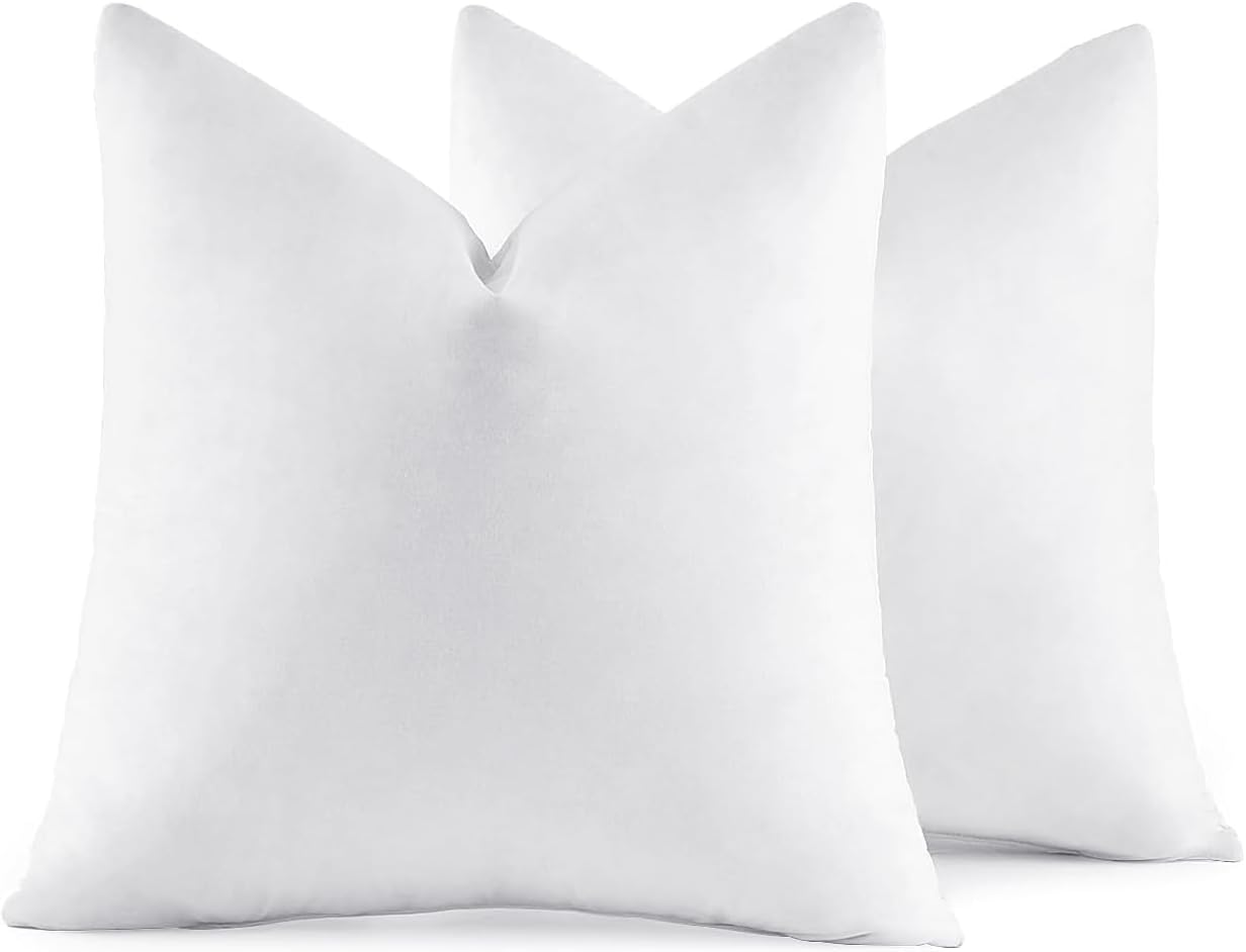 MIULEE 22×22 Pillow Inserts,Set of 2 Down Feather Throw Pillows for Couch Sofa Bed, Decorative Fluffy Throw Pillow Inserts Cotton Fabric,White
