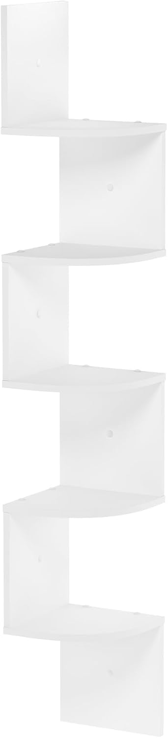 Furinno Rossi 5-Tier Wall Mount Floating Radial Corner Shelf, White