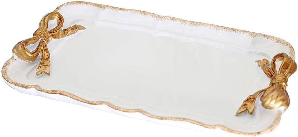 Warmtree Bow Jewelry Tray, Coquette Trinket Dish, Vanity Decor | Decorative Tray for Jewelry, Towel, Storage, Rings, Bracelets, Earrings, Cosmetics, Retro Design for Room Decor, White