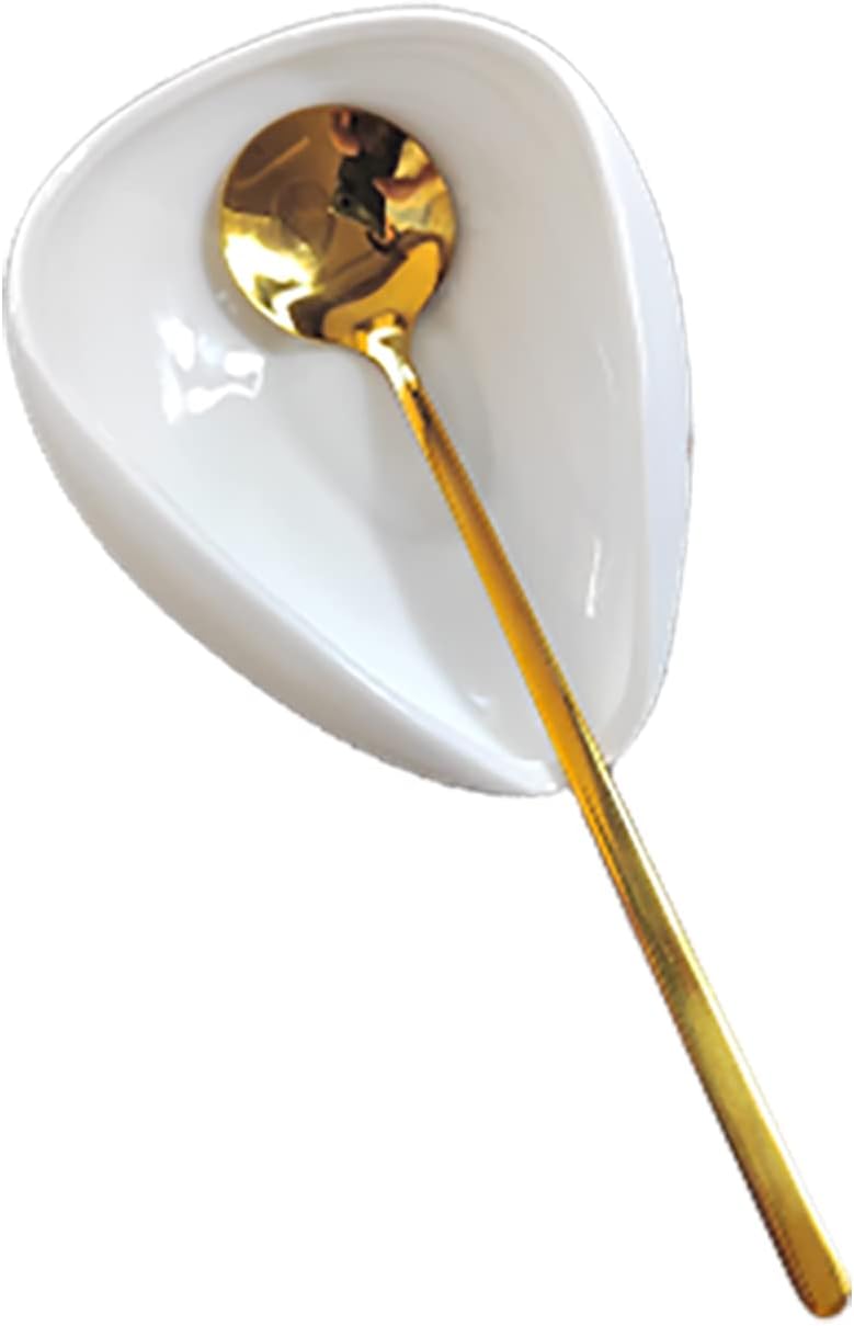 Mini Coffee Spoon Holder, Small Ceramic Spoon Rest for Coffee Stirrers, Teaspoon, Bar Spoon, Coffee Bar Accessories (Ture white+Gold Spoon)