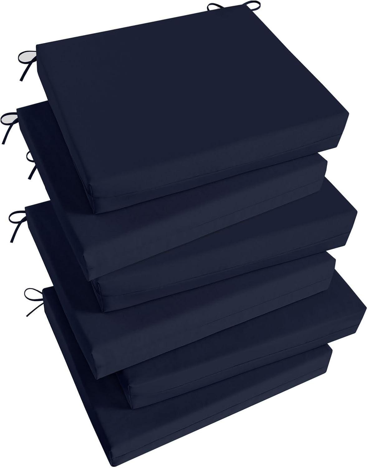 Basic Beyond Outdoor Chair Cushions Set of 6, Square Corner Outdoor Cushions for Patio Furniture, Water Resistant Patio Chair Cushions with 2 Ties, 18.5x16x3, Navy