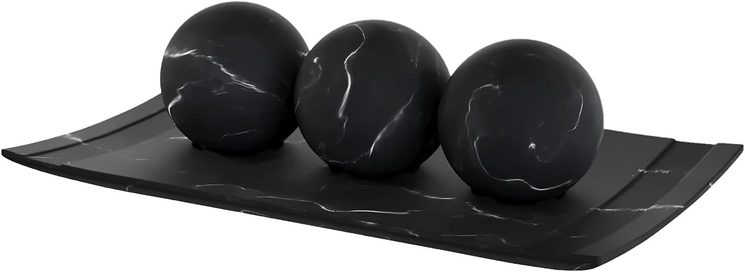 Creative Scents Black Marble Look Home Decor Bowl and Orb Set – Coffee Table Decor for Living Room – Centerpiece Table Decorations for Dining Table, Kitchen Counter, Foyer – Elegant House Decoration