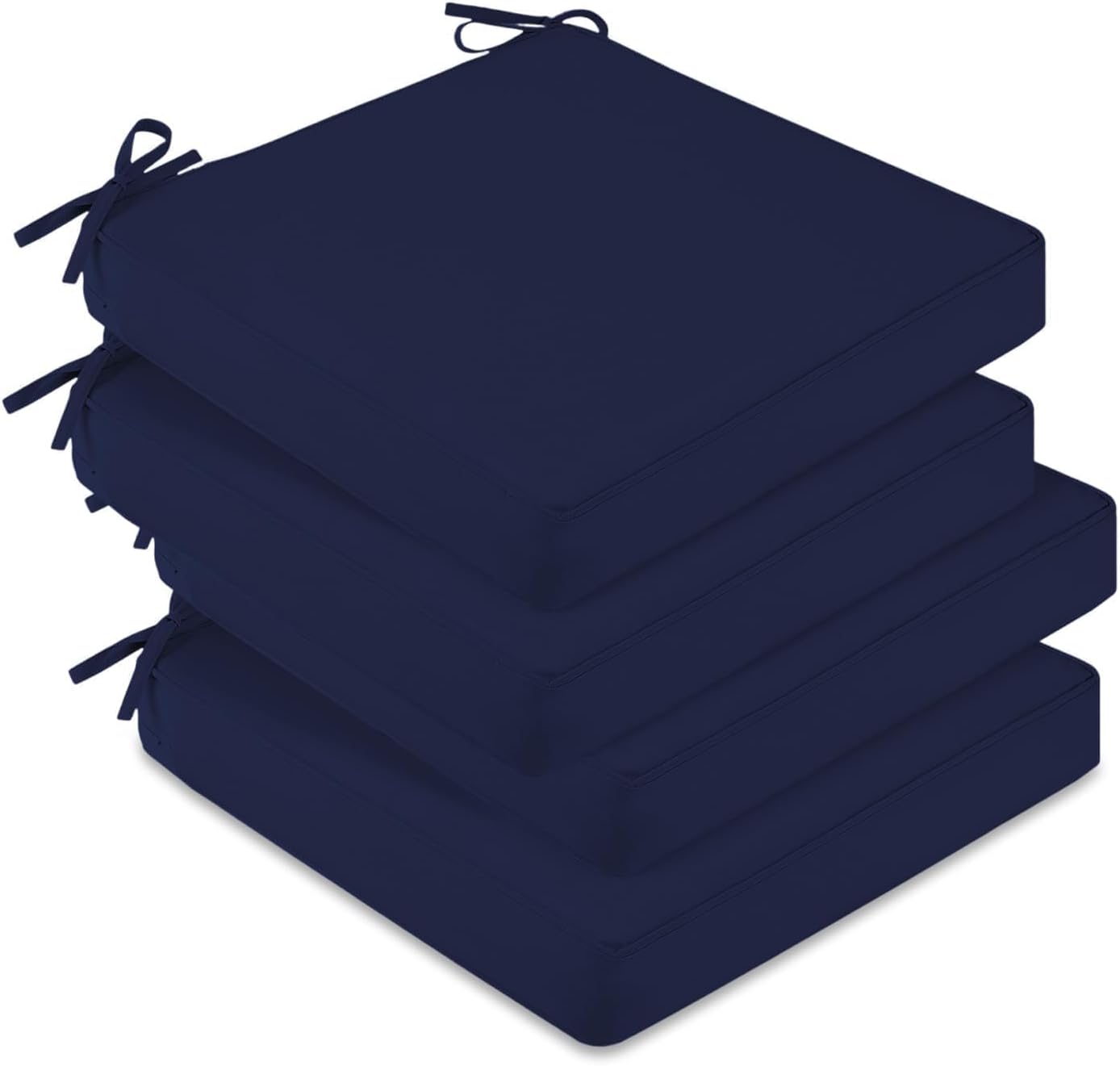 downluxe Outdoor Chair Cushions Set of 4, Waterproof 19″ x 19″ x 3″ Patio Chair Cushion with Non-Slip Ties & Handle, Square Outdoor Cushion for Patio Furniture with Removable Cover, Navy