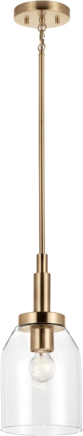 Kichler Madden 1-Light Mini Pendant Light Fixture with Clear Glass Shade in Champagne Bronze, Sloped Ceiling Compatible for Kitchen Island Hanging Lighting (15″ x 7 “), 52725CPZ