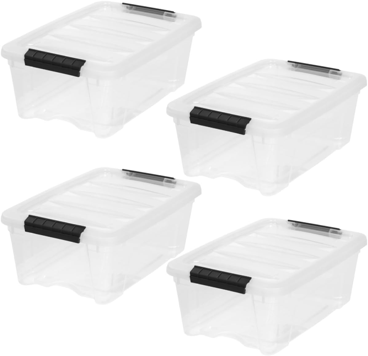 IRIS USA 4-Pack 13 Quart Storage Bins with Lids, Clear | Transparent design makes contents easy to find. Ideal for shoes, photos, documents, and small essentials. Nestable design