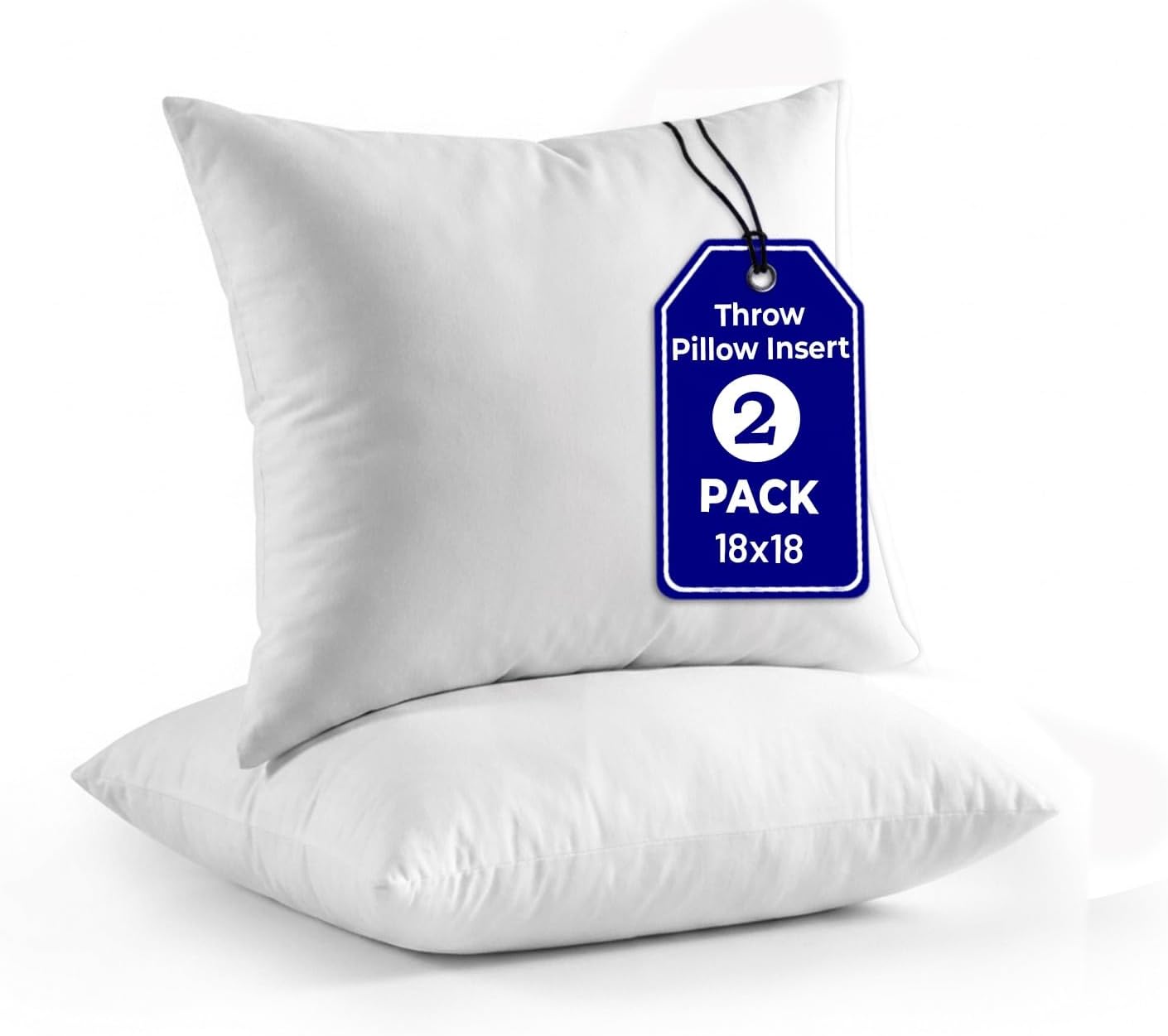 QUBA LINEN 18 x 18 Throw Pillow Insert – Pack of 2 White, Down Alternative Pillow Inserts for Decorative Pillow Covers, Throw Pillows for Bed, Couch Pillows for Living Room (Pack of 2)