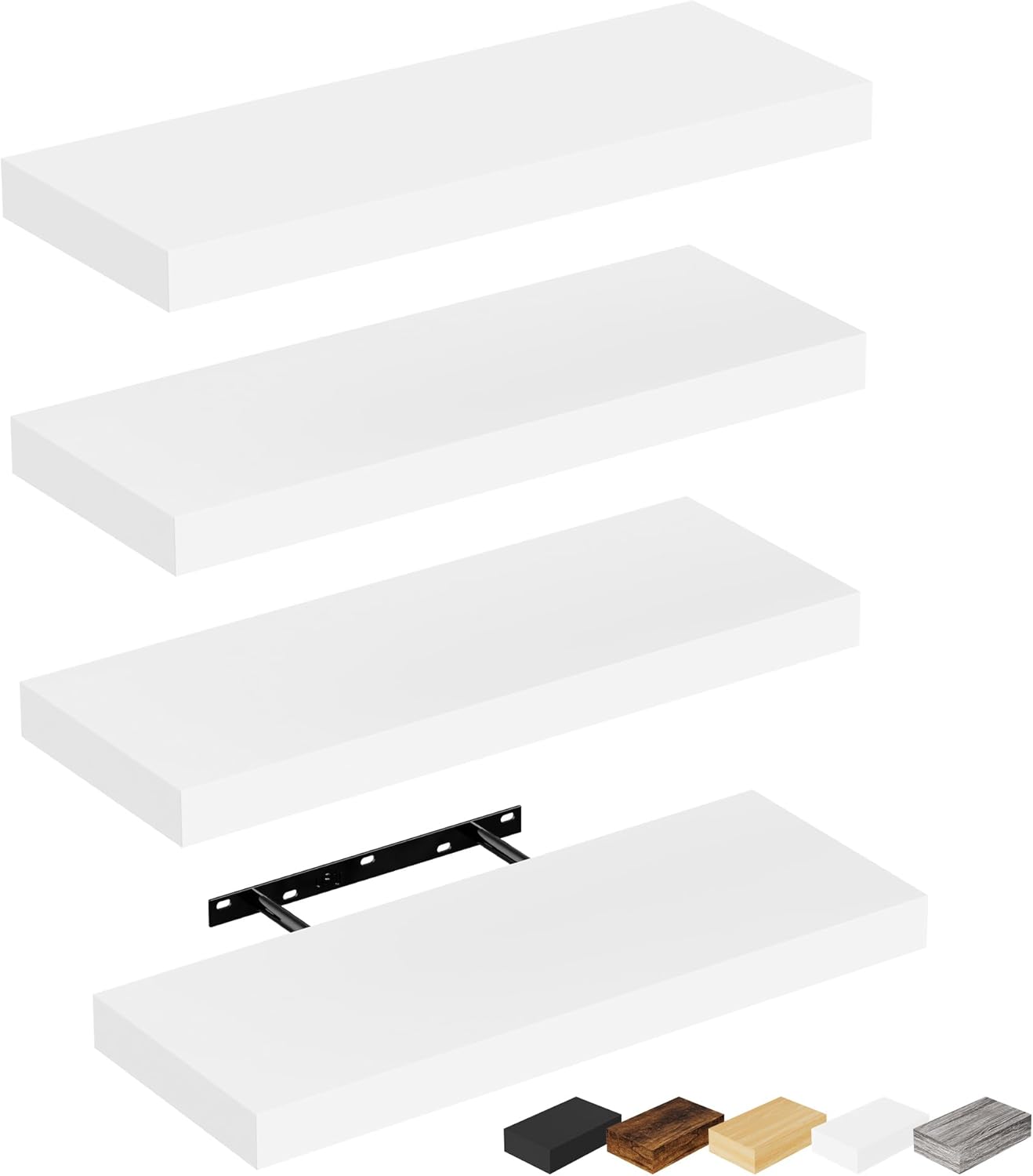 Bellsal Floating Shelves for Wall, White Engineered Wood Wall Shelf Set of 4, 16″ Wall Mounted Floating Shelf for Kitchen, Living Room, Bedroom, Bathroom Storage, Book Shelf for Walls Home Decor