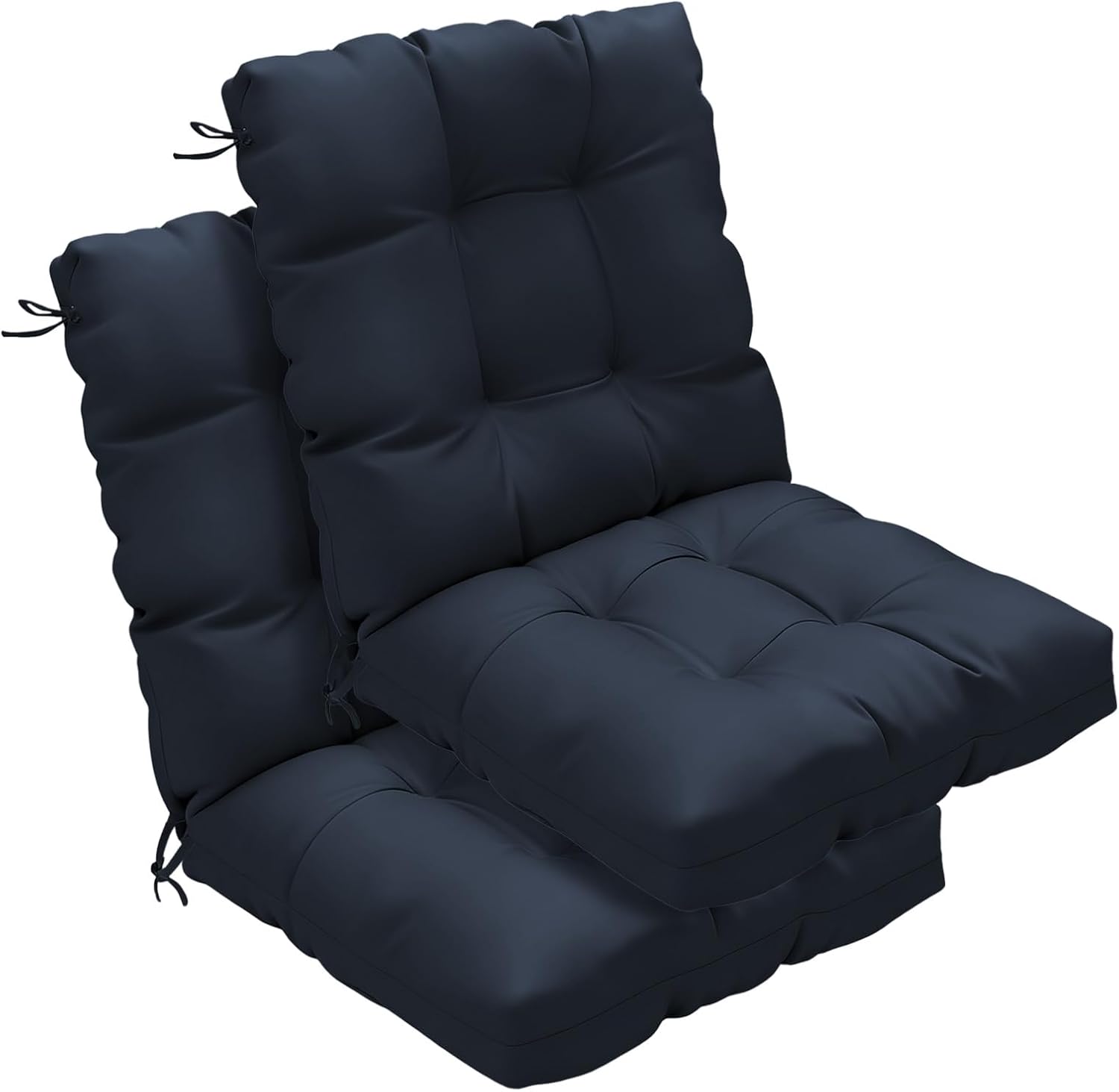 Outdoor Chair Cushions Set of 2, 42x21x4 Inch Patio Cushion for Dining/Rocking Chairs, High Back Soft Seat Pad with Ties, Indoor Outside Use, Fade-Resistant & Waterproof, Dark Blue