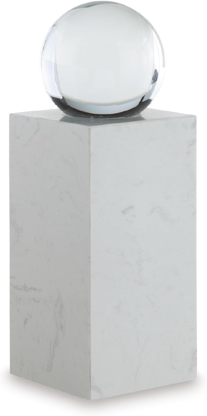 Signature Design by Ashley Sellner Sculpture, Clear Crystal and White Marble Sculpture, Minimalist Modern Accent for Contemporary Shelves, Consoles and Tabletops, 5′ W x 5′ D x 12.25′ H