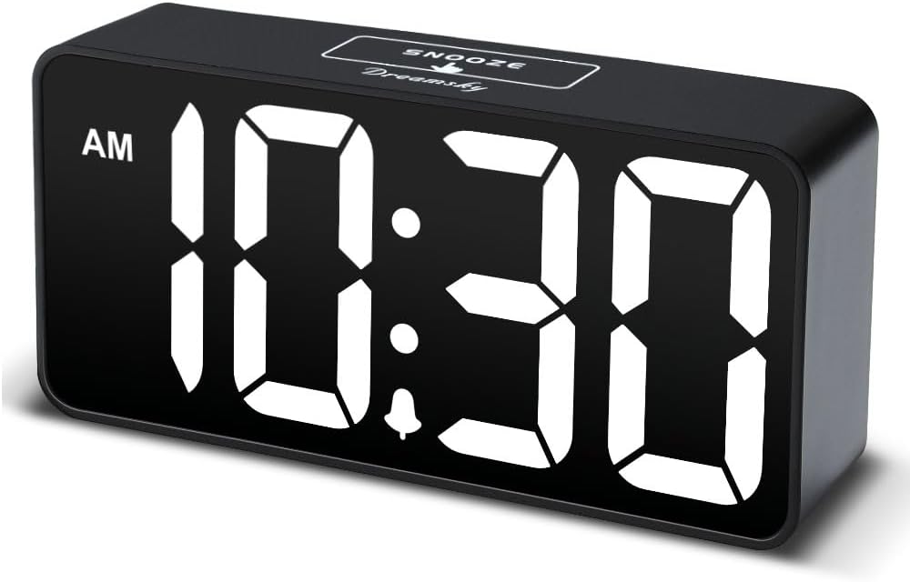 DreamSky Small Digital Alarm Clock for Bedroom, Large Big Numbers Display | Clocks for Living Room, Electric Bedside Desk Clock with USB Charging Port, Dimmer, Adjustable Volume, USB-C Adapter Powered