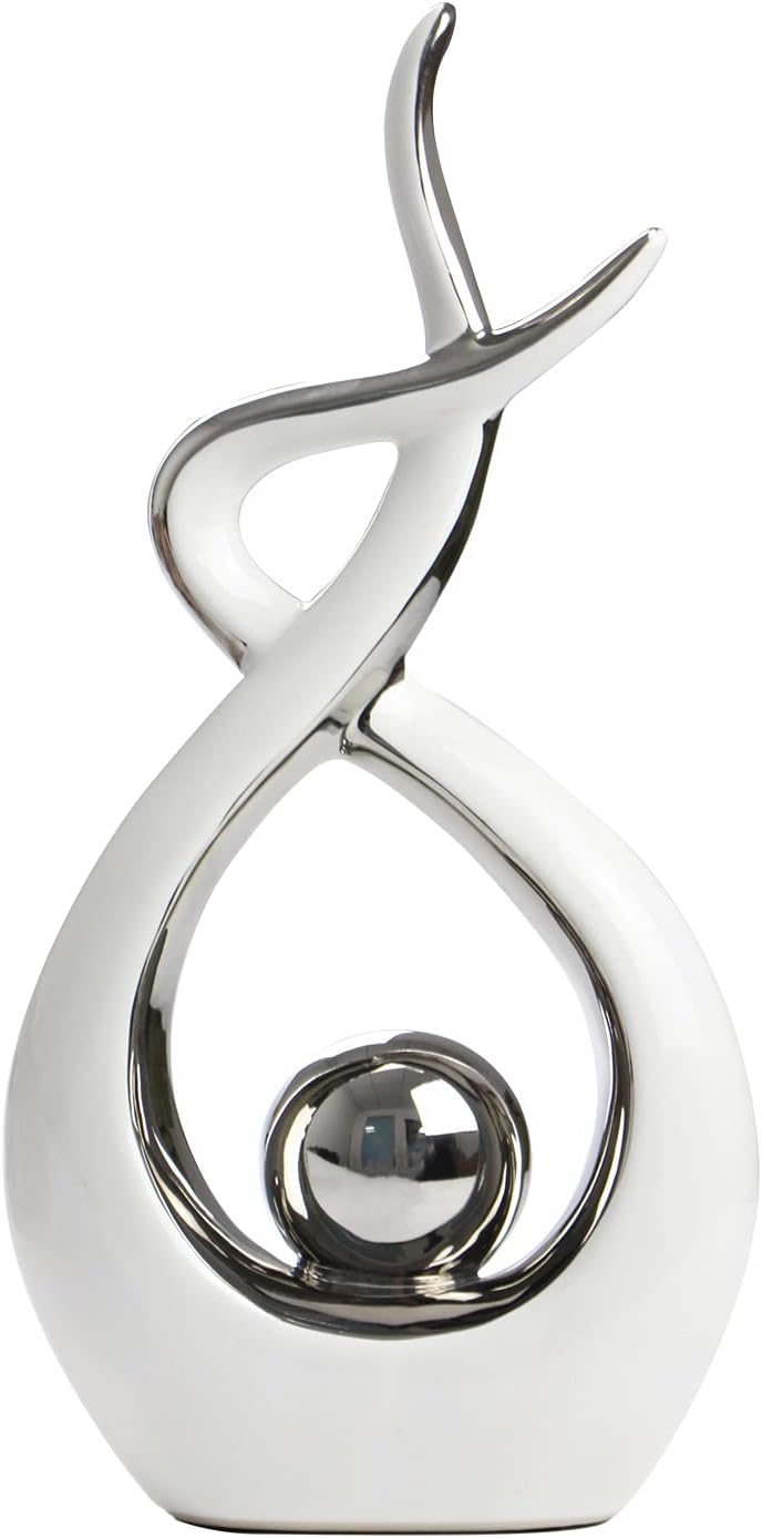 Norrclp Home Decor Modern Abstract Art Ceramic Statue Table Decorations for Dining Room Living Room Office Centerpiece | Modern Aesthetic Ornament, Decorative Accent for Dining Room Living Room Office Centerpiece (Large, White and Silver)