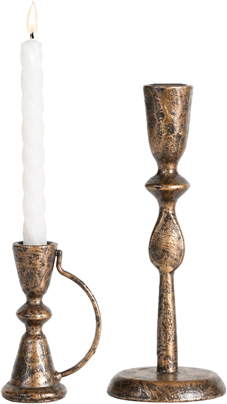 Candle Sticks Holder Decor, Set of 2 Vintage Autumn Copper Candle Holders, Modern Decorative Tapered Candlestick Holders Centerpiece for Dining Table Centerpiece, Wedding, Party Decor