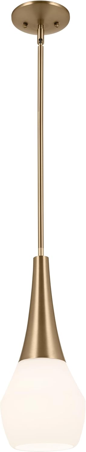 Kichler Deela Single Pendant Light Fixture for Kitchen Island with Satin Etched Cased Opal Glass in Champagne Bronze, Modern Hanging Lamp (7″ x 17″), 52529CPZ