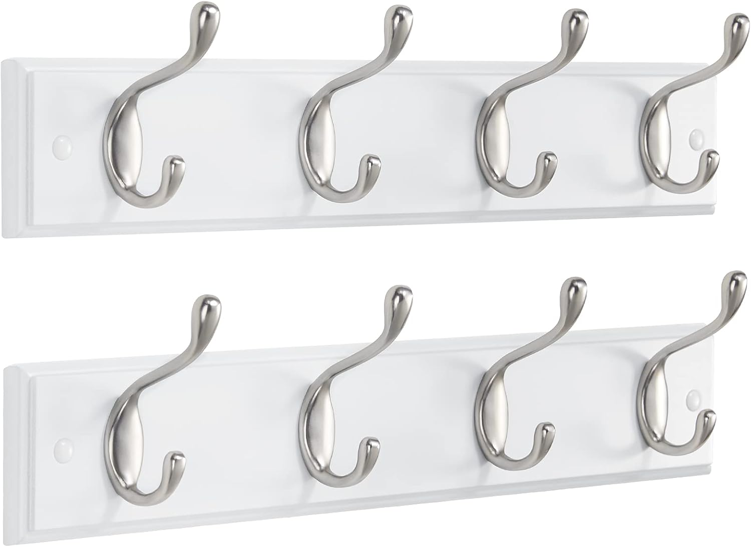 AMADA HOMEFURNISHING Coat Rack Wall Mount 2 Pack, Coat Hooks Wall Hooks Coat Hangers for Wall, Hat Racks Hooks for Hanging Coats Wall Mounted, 15.7″ L x 2.8″ W x 0.6″ H, White