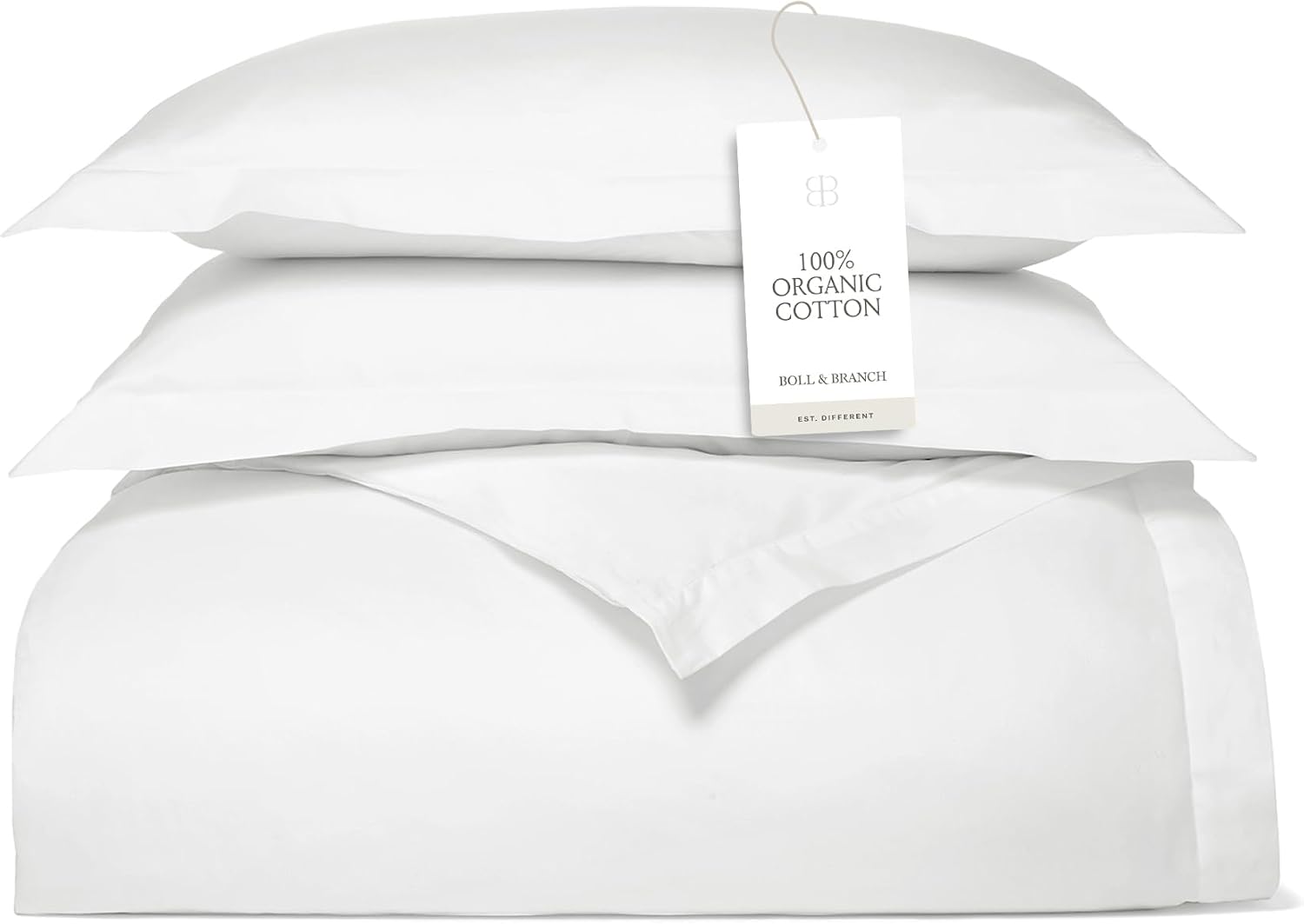 BOLL & BRANCH Signature Hemmed Duvet Set, King/Cal King, White | 1 Duvet Cover, 2 Shams – Luxury 100% Organic Cotton – Buttery Soft, Hidden Closures