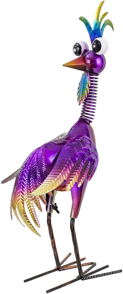 Metal Wacky Rooster Garden Statue for, Patio, Backyard, Lawn | 19” Rooster Decor, Yard Statue Decorations Outdoor, Chicken Yard Art, Purple