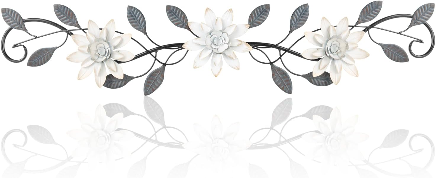 KHJCXS Metal Wall Art Modern Minimalist Metal Flowers Indoor Decor Horizontal Wall Art Iron Artwork,for Over Door,Bedroom,Living Room,Kitchen,Office Scroll Decor