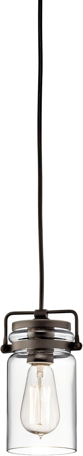 Kichler Brinley 7.75″ Kitchen Pendant in Olde Bronze®, Mini Farmhouse Pendant with Clear Glass, (7.75″ H x 4.75″ W), 42878OZ, 1-Light