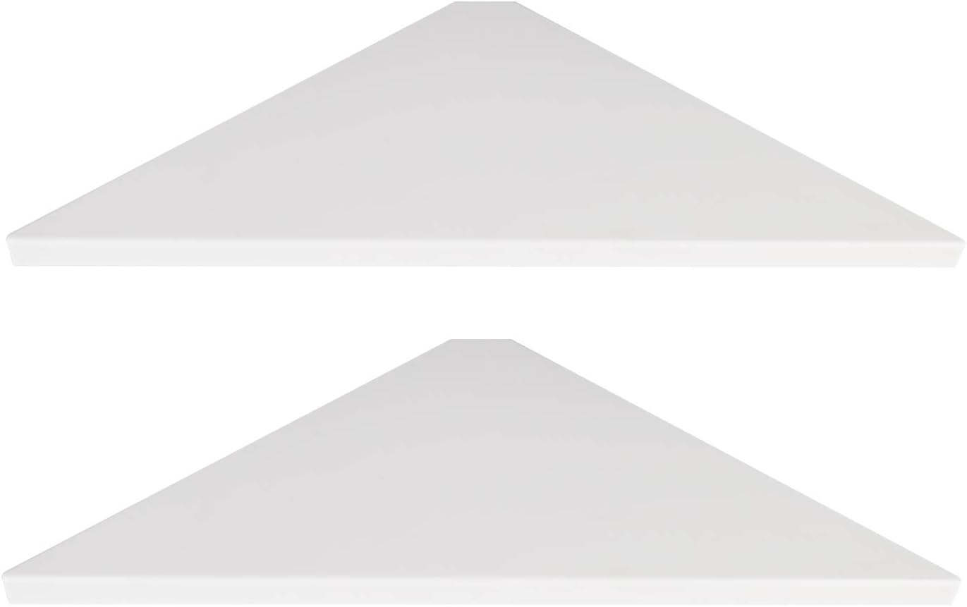 evron Corner Mounting Shelf Set of 2 – Easy to Install Floating Wall Shelves with Wood Grain Finish, Durable and Waterproof ABS Plastic for Kitchen, Bathroom, Living Room Home Décor