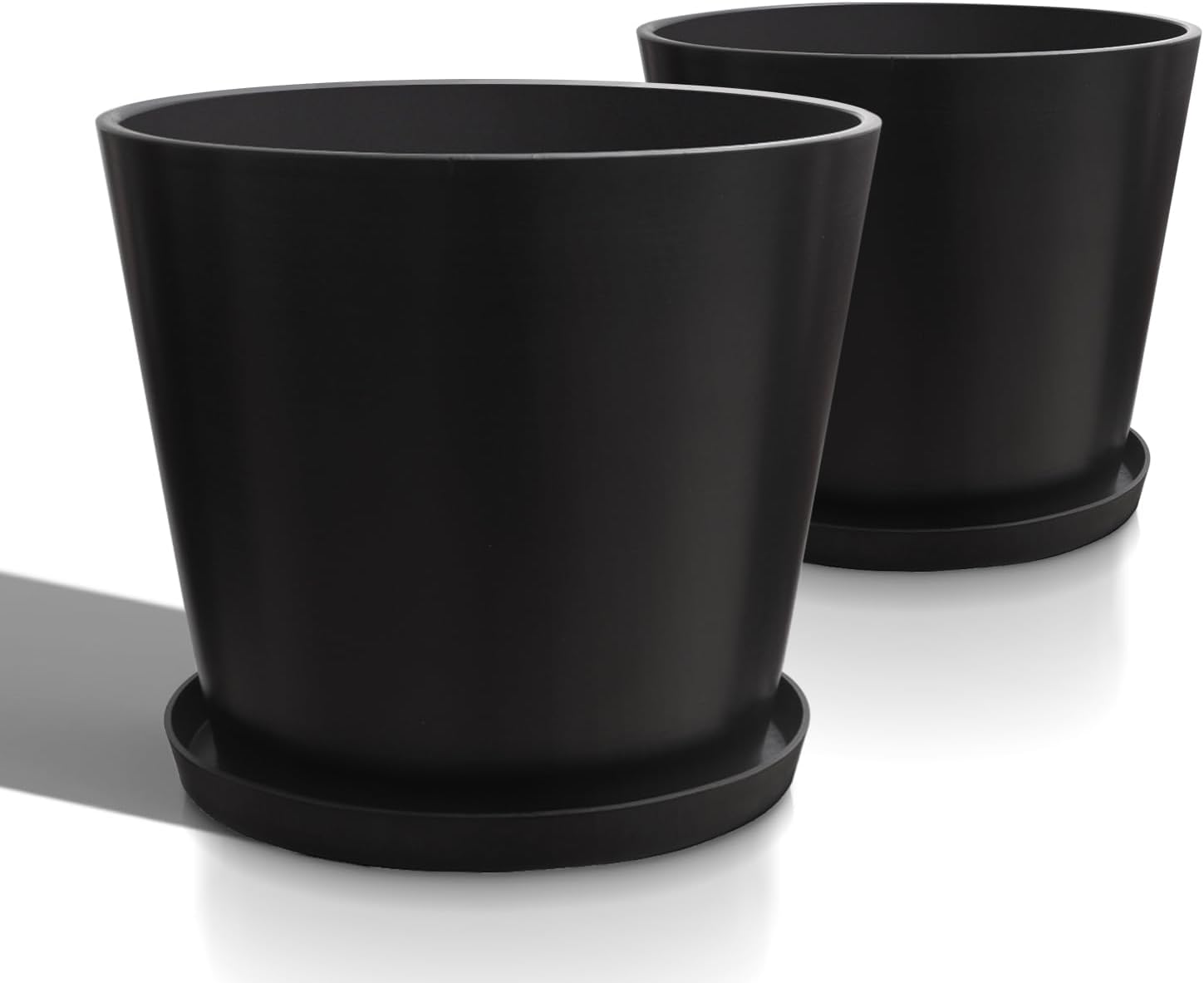 Heyzier Wide Planters for Outdoor Plants, Extra Large Indoor Flower Pots for Garden, Front Porch, Patio – Round Resin Planter Set of 2 (Black, 20″ D x 16″ H)