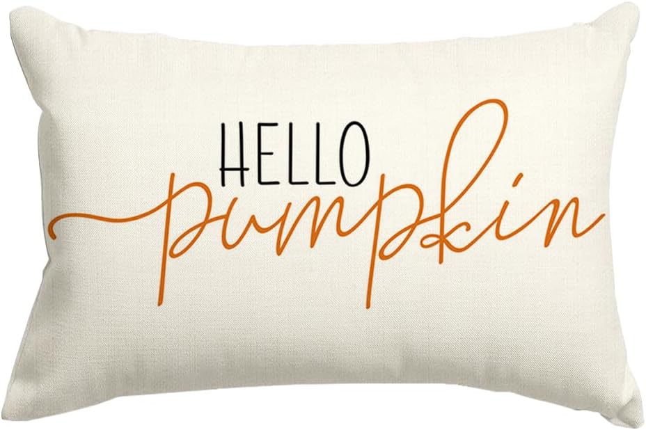RABUSOFA Fall Pillow Covers 12×20 Inch,Autumn Hello Pumpkin Pillows Decorative Throw Pillows,Lumbar Outdoor Thanksgiving Cushion Cover Farmhosue Fall Decor for Bedroom Couch Sofa White