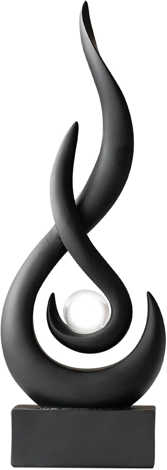 Modern Abstract Art Table Decoration,Resin Flame Statue Modern Centerpiece Ornaments for Living Room Great Gift Idea Home Decor,Collectibles (Black)
