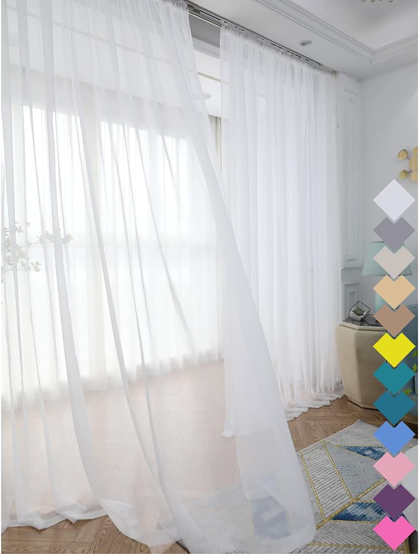 L&TEC Window White Sheer Curtains 84 Inches Long 2 Panels Sheer White Curtain Clear Basic Rod Pocket Panel Other Beige Grey Purple Pink 63 72 95 108 Inch Bedroom Children Living Room Yard Kitchen