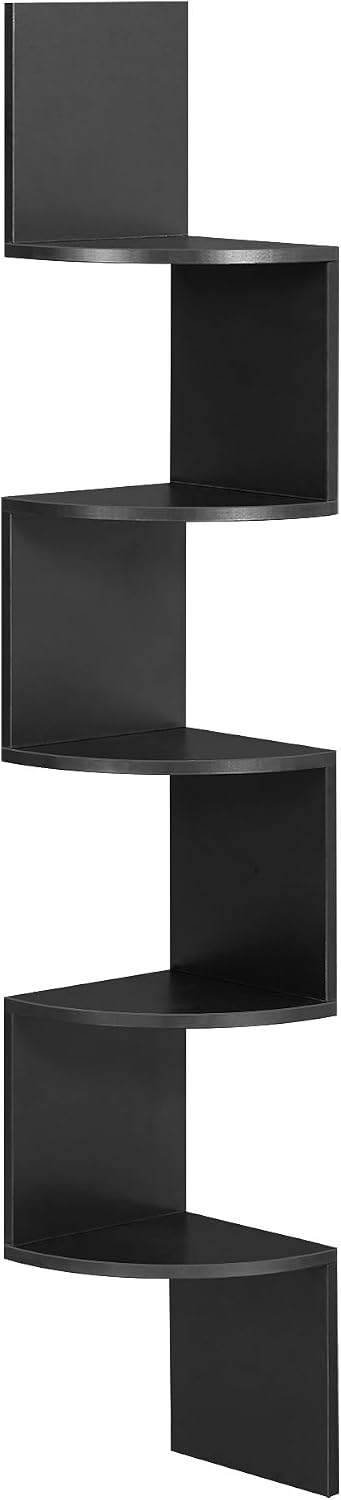 VASAGLE CUSTOS Collection – Corner Shelf Wall Mount, 5-Tier Floating Corner Bookshelf, Plant Shelf for Bedroom, Living Room, Bathroom, Home Office, Black ULBC072B01