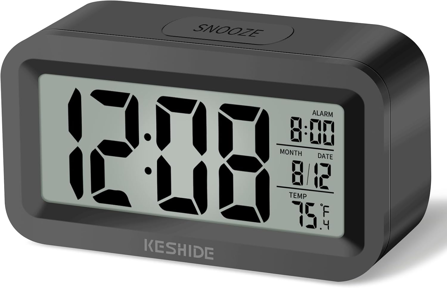 Travel Digital Alarm Clock, Battery Operated with Indoor Temperature, Desk Small Clock,Snooze Model,12/24H Display for Bedrooms Heavy Sleepers Kids Travel Bathroom (Black)