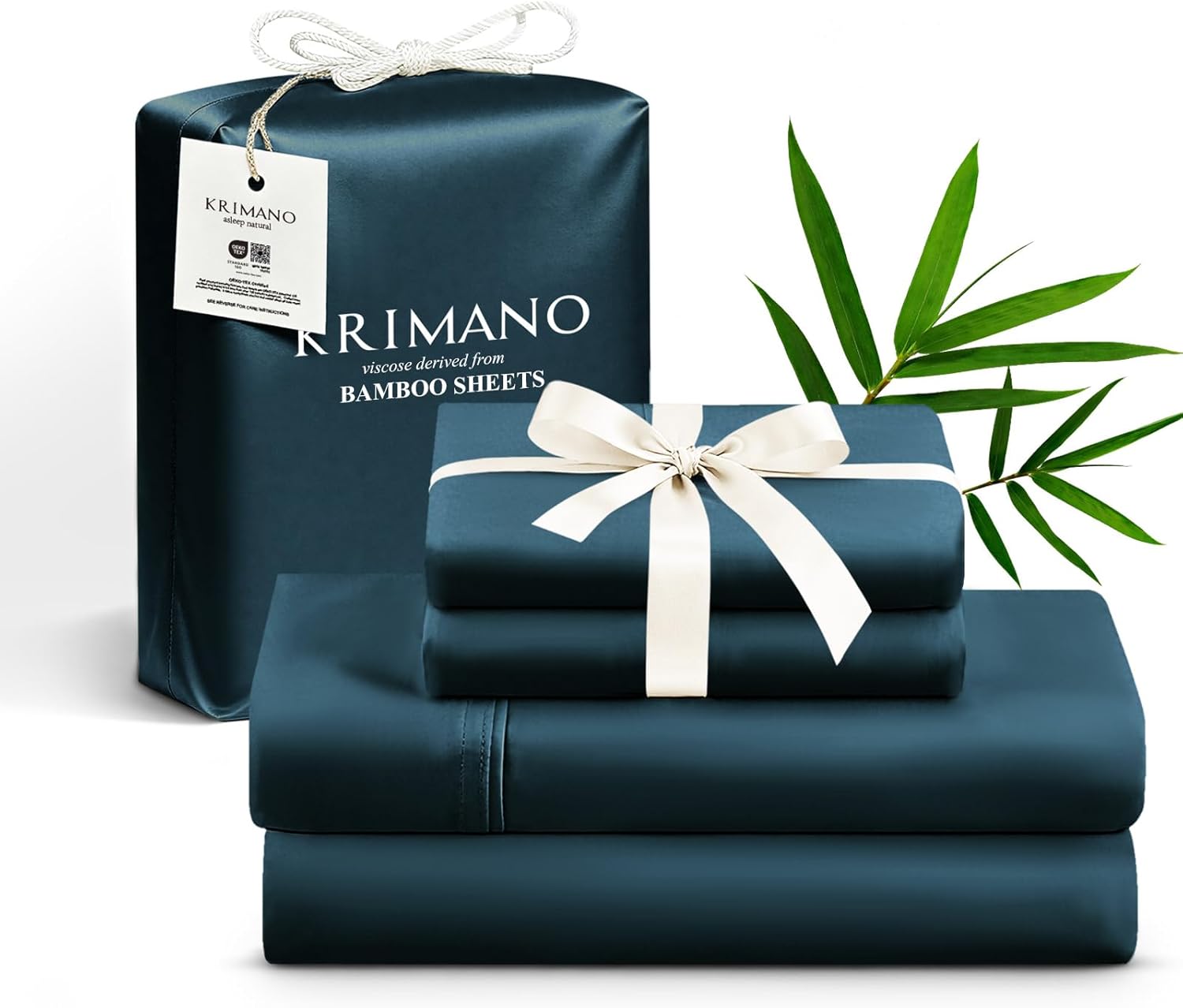 Bamboo Viscose Sheet Set Queen Size, Cooling Sheets Bed Set 4pcs | 100% Organic Viscose Derived from Bamboo, Hotel Luxury Silky& Breathable for Hot Sleepers, Deep Pocket Up to 17″, Navy Blue