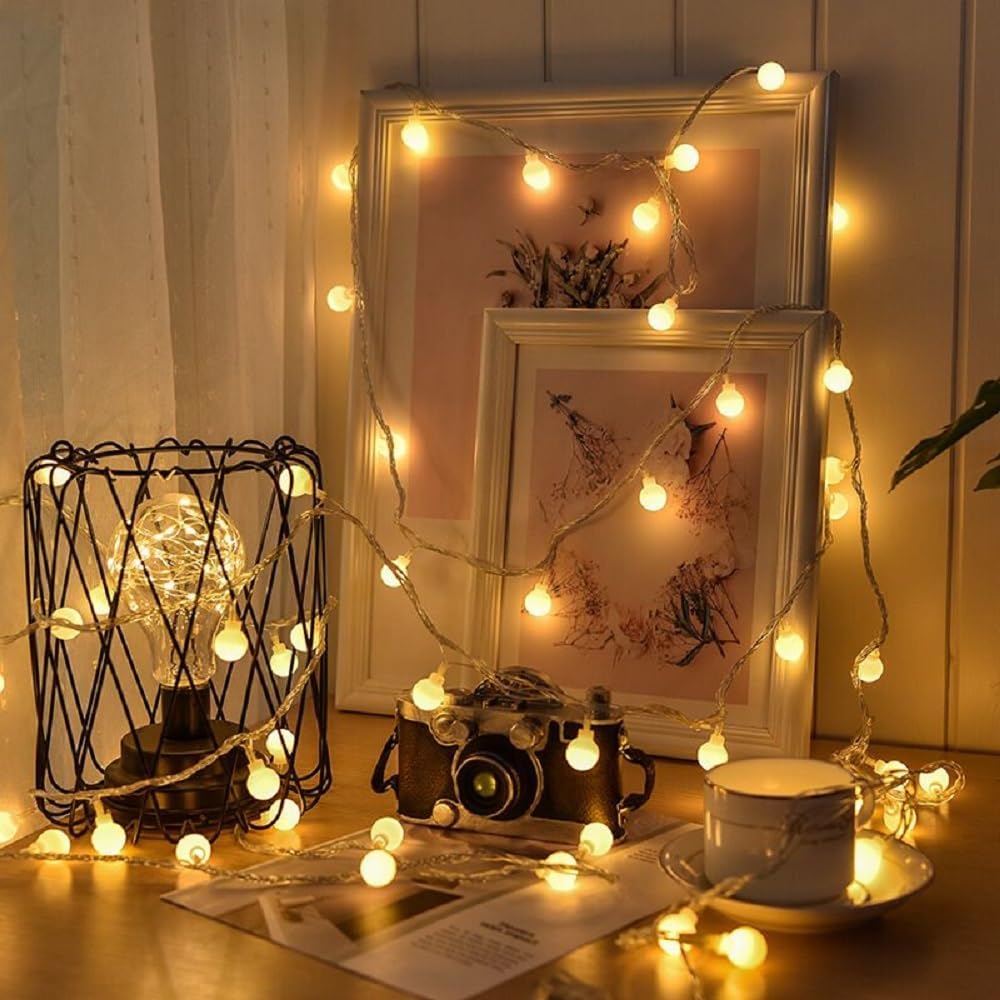 Globe Plug in String Lights, 10ft 20 LED Warm White Globe Fairy Lights for Birthday Christmas Wedding Party Home Decoration, WLD0010