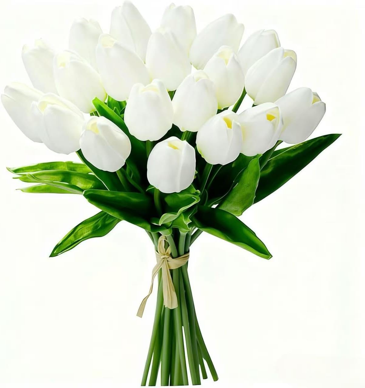 20Pcs Fake Tulips Artificial Flowers Real Touch 13.5″ PU Faux Flowers Tulip Stems for Wedding Spring Bouquet Floral Arrangement Home Party Office Decorations for Mother’s Day (White)