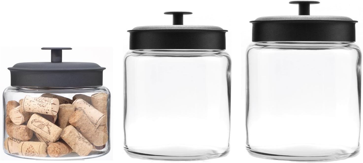 Anchor Hocking FBA_COMIN18JU056847 3-Piece Montana Jar Set, Multi (Set of 3), Black Metal