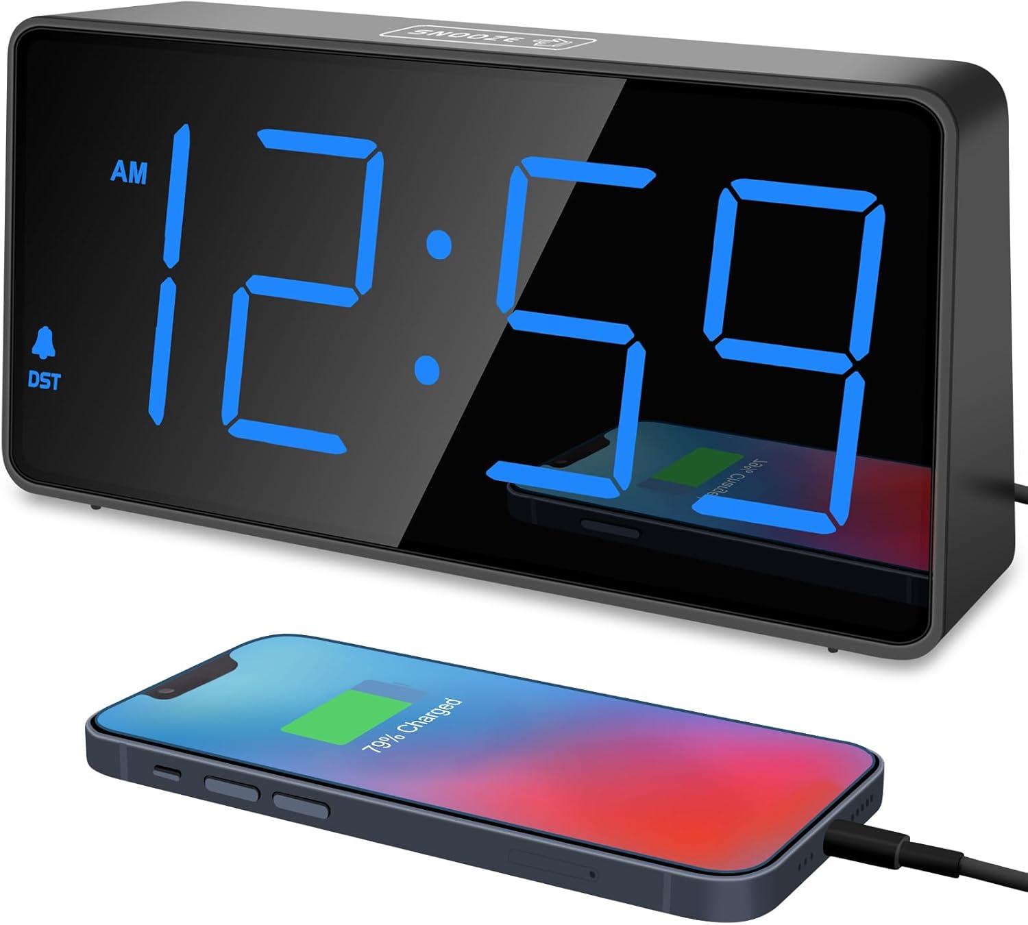 Peakeep Digital Alarm Clock for Bedrooms Bedside, Loud for Heavy Sleepers | Large Big LED Numbers Dimmable for Seniors, Battery Backup Plug in Electric Clock with USB Charger