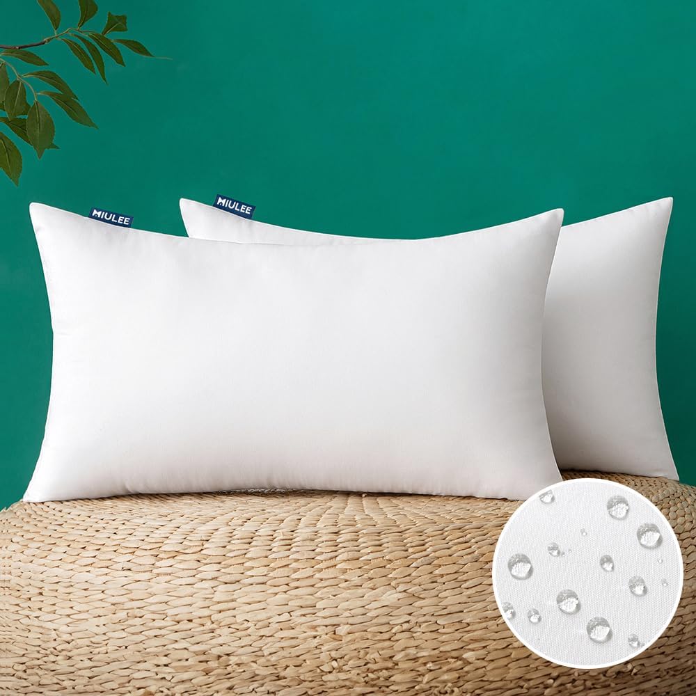 MIULEE Pack of 2 12×20 Inch Outdoor Pillow Inserts Waterproof Decorative Throw Pillow Insert, Rectangle Lumbar Garden Pillow Form for Patio Sofa Couch | Decorative Throw Pillows Inserts, Water-Resistant Garden Pillow Form for Patio Sofa Couch