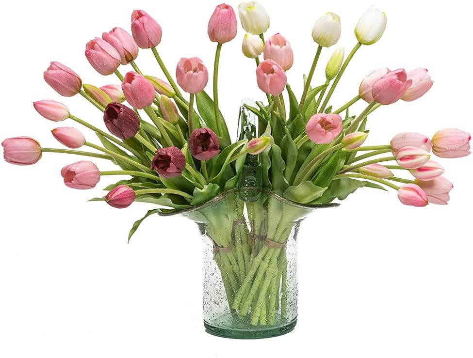 40Pcs Artificial Tulips Flowers, Soft Touch Realistic Latex Tulips Bouquet for Home Office Wedding Party Garden Decor, Fake Flowers for Dining Table Living Room Spring(Light Purple Set)