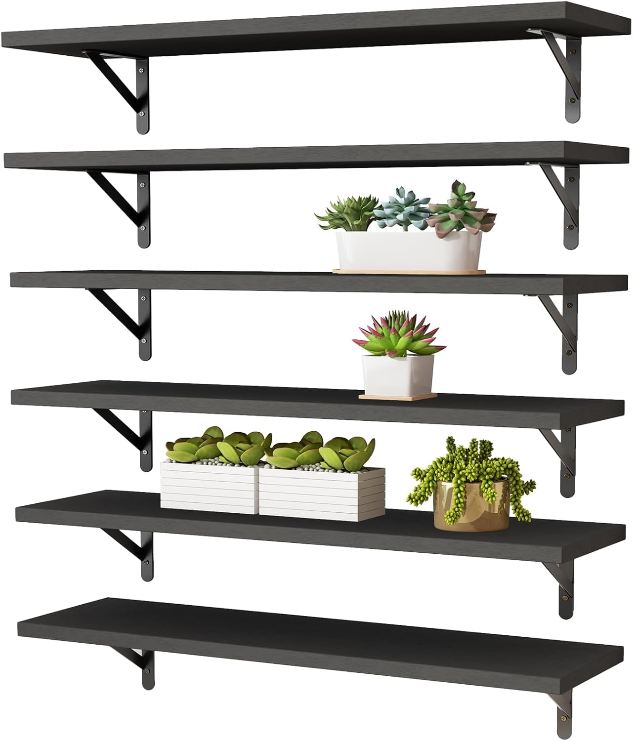 YGEOMER 23.6 Inch Floating Shelves for Wall, Farmhouse Wall Shelves for Bedroom, Bathroom Storage, Living Room and Kitchen Decor (Set of 6 Black)