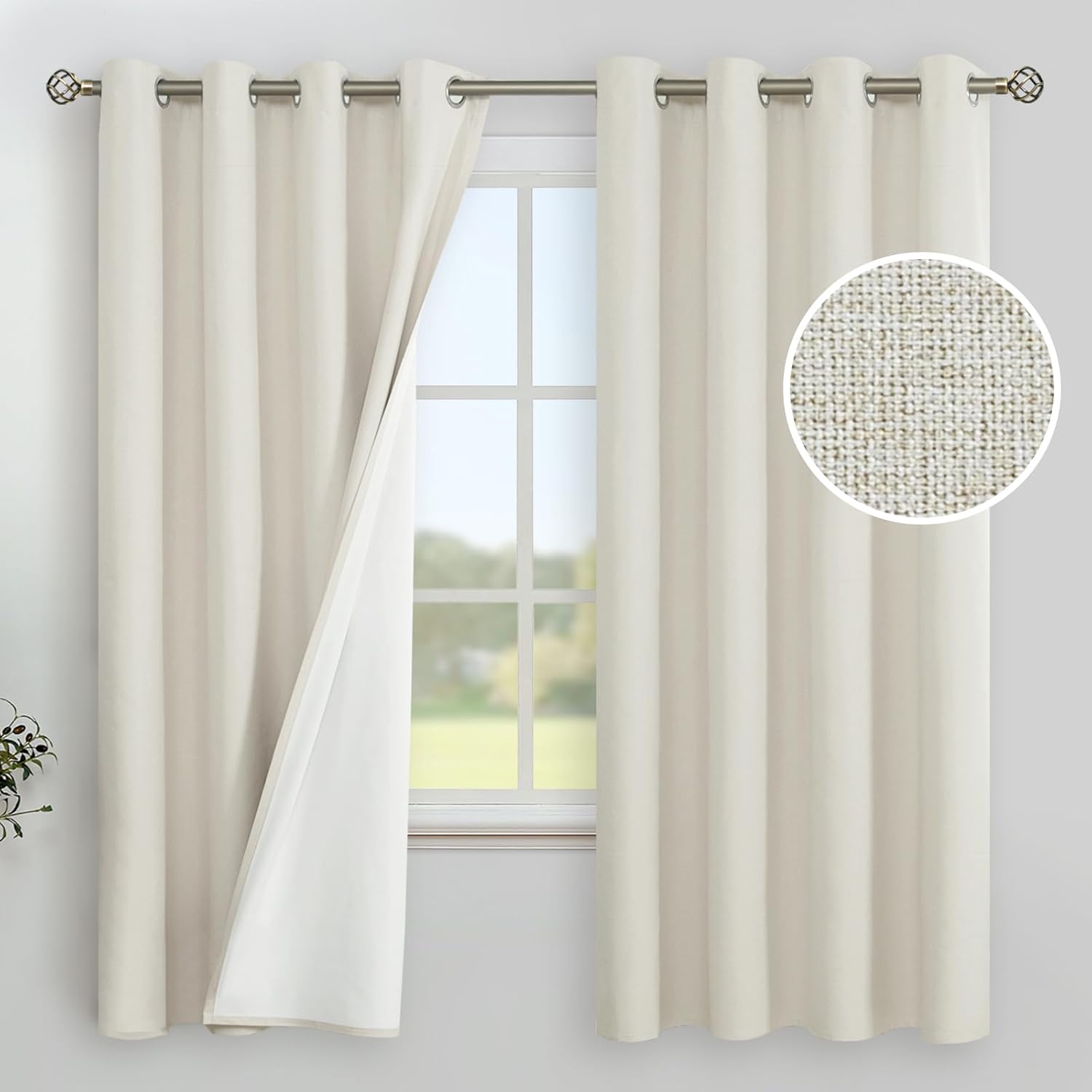 YoungsTex Linen Blackout Curtains 63 Inches Long, Room Darkening Drapes | Grommet Black Out for Living Room Bedroom Window Thermal Insulated , 2 Panels, 52 X 63 Inch
