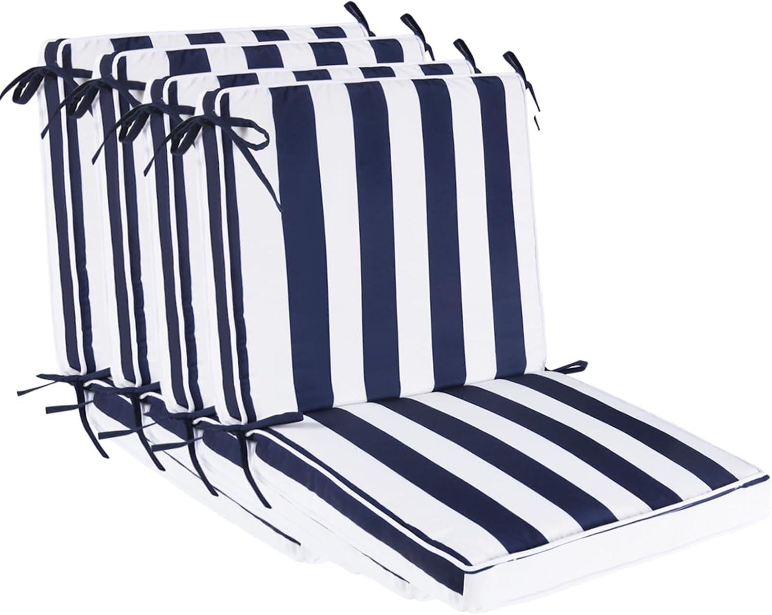 Outdoor Patio Chair Cushions Set of 4, Water Resistant Square Seat Cushions with Ties, 20″x17″ All Weather Seating Cushions for Outdoor Furniture