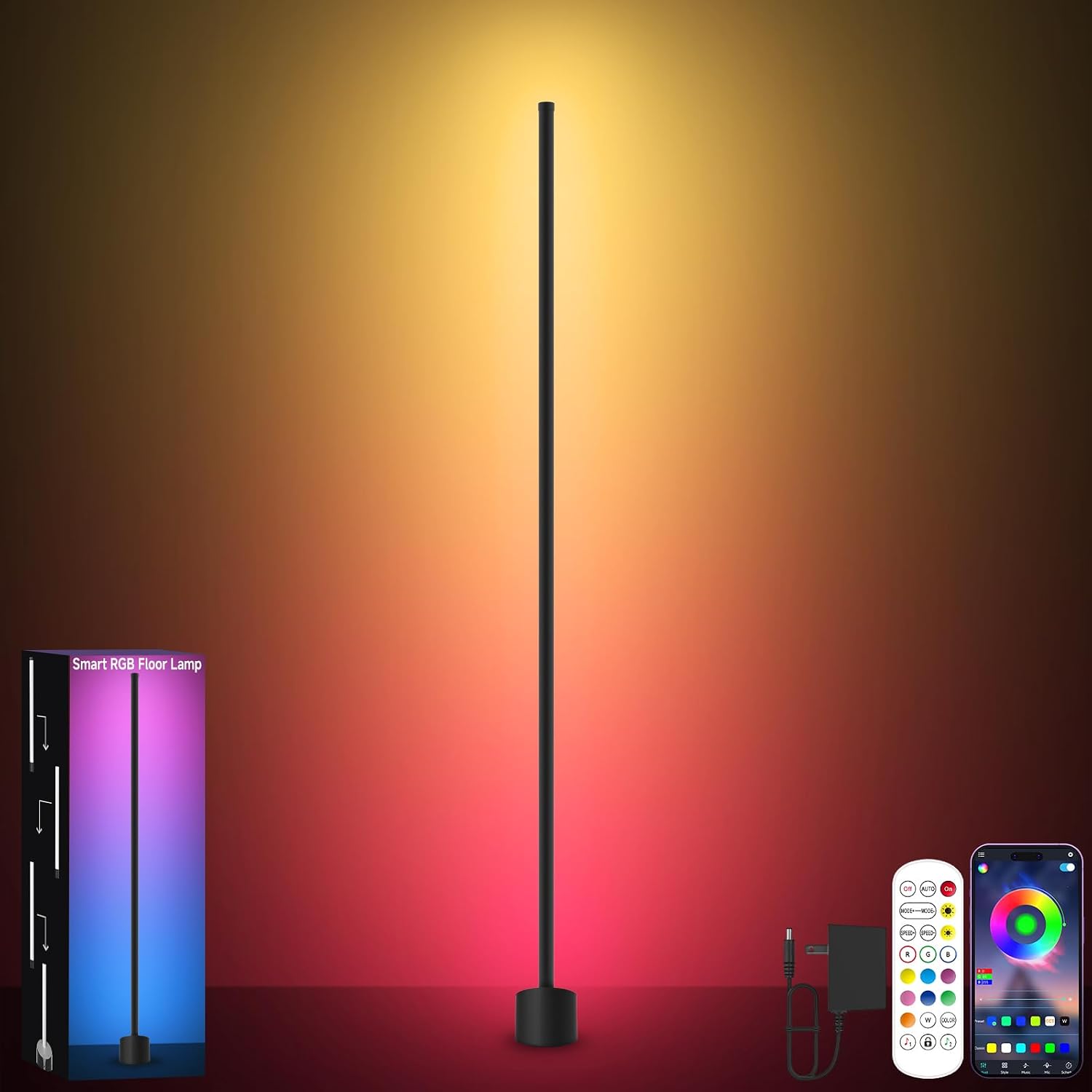 Tyute Corner Floor Lamp, RGBICW LED Corner Lamp with 16 Million DIY Colors, Music Sync, 68+ Scenes, Smart App & Remote Control, Ambience Lighting for Bedroom Living Room Gaming Room