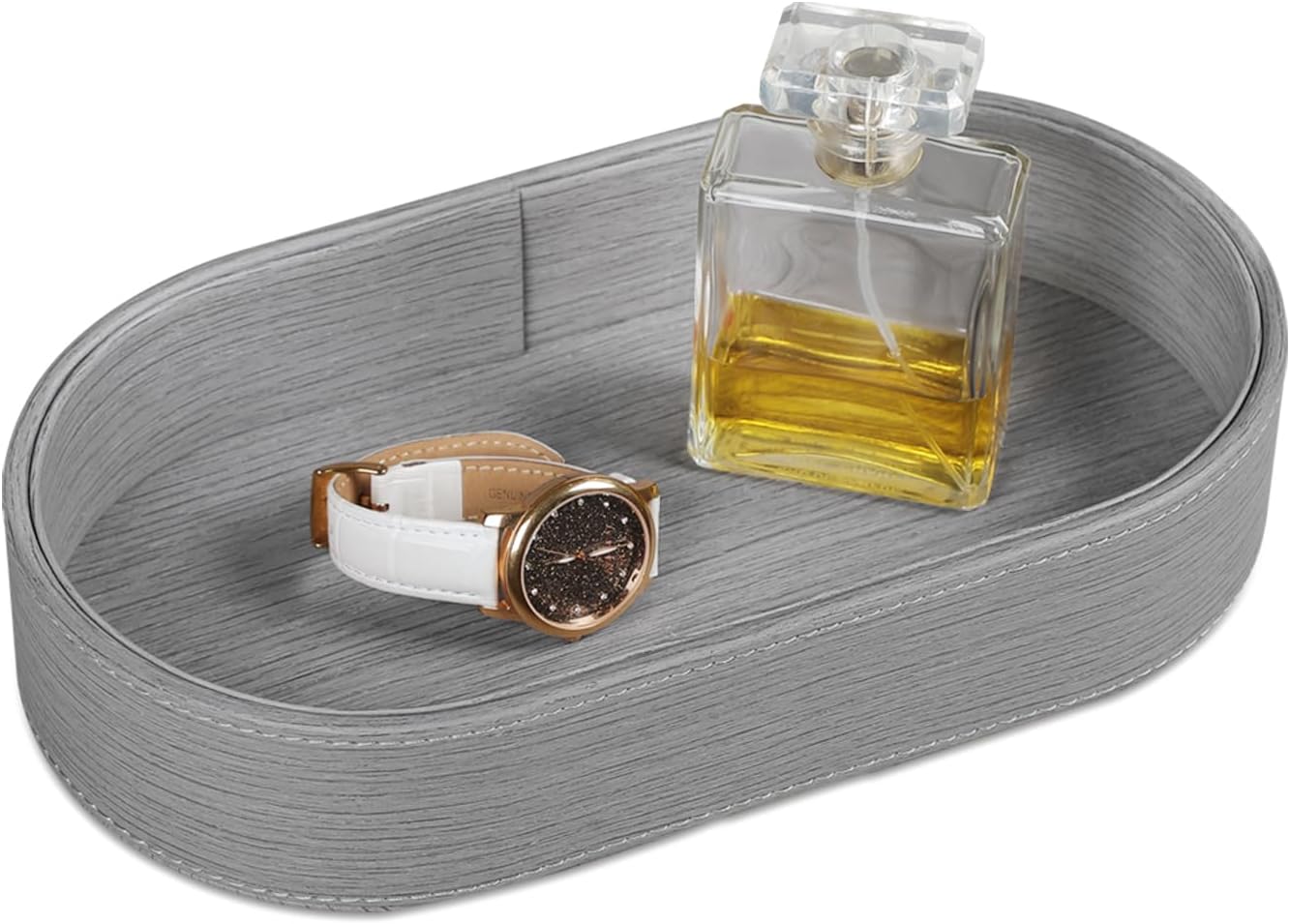 Oval Decorative Desk Valet Tray, Jewelry Dish Bowl Women Men for Keys | PU Leather Perfume Wallet Watch Trinket Vanity Tray, Entryway Desk Nightstand Organizer