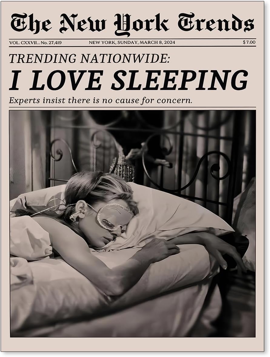 VERENIX Retro Black and White Feminist Wall Art Newspaper Aesthetic Canvas Posters Vintage Funky Girl Sleeping Prints for Girly Dorm Bedroom Wall Decor 12×16 inch Unframed