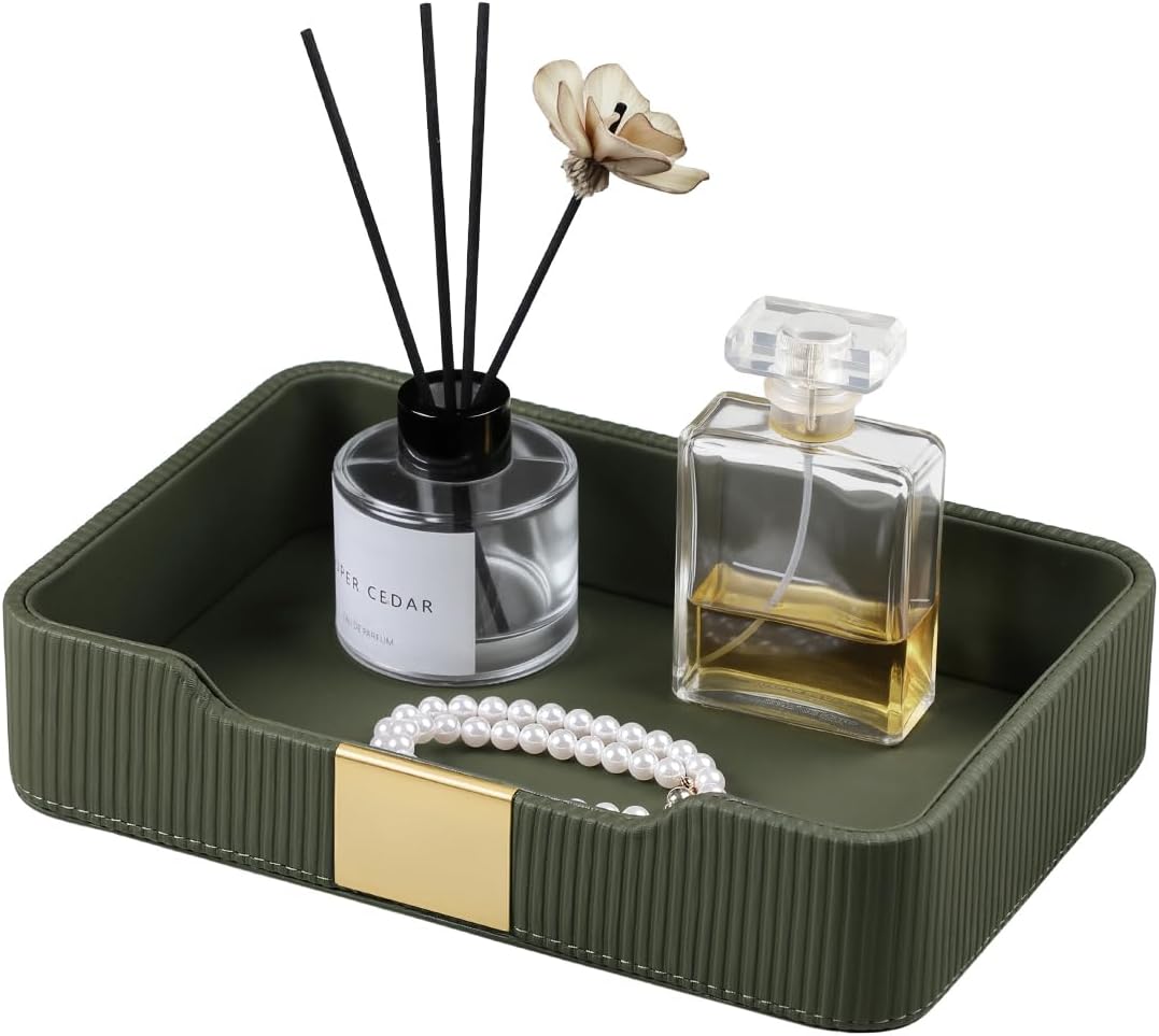 Valet Tray Organizer Keay Bowl Catchall Tray Nightstand Organizer | PU Leather, Brass Accents Block, Soft Lining, Larger Size, Waterproof And Stain-Resistant