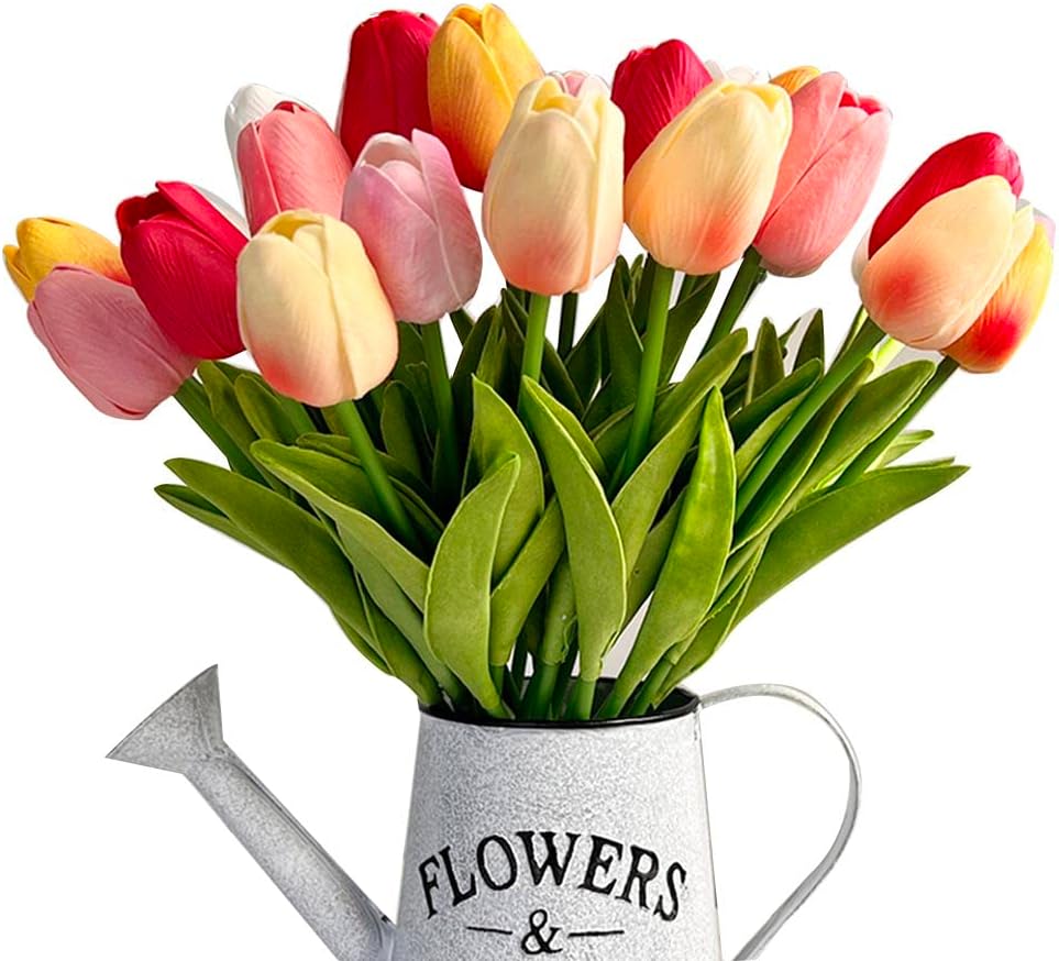 24pcs Multicolor Artificial Tulip Latex Real Touch for DIY Bouquets Wedding Party Bridal Baby Shower Home Decor (Multicolor Tulip)