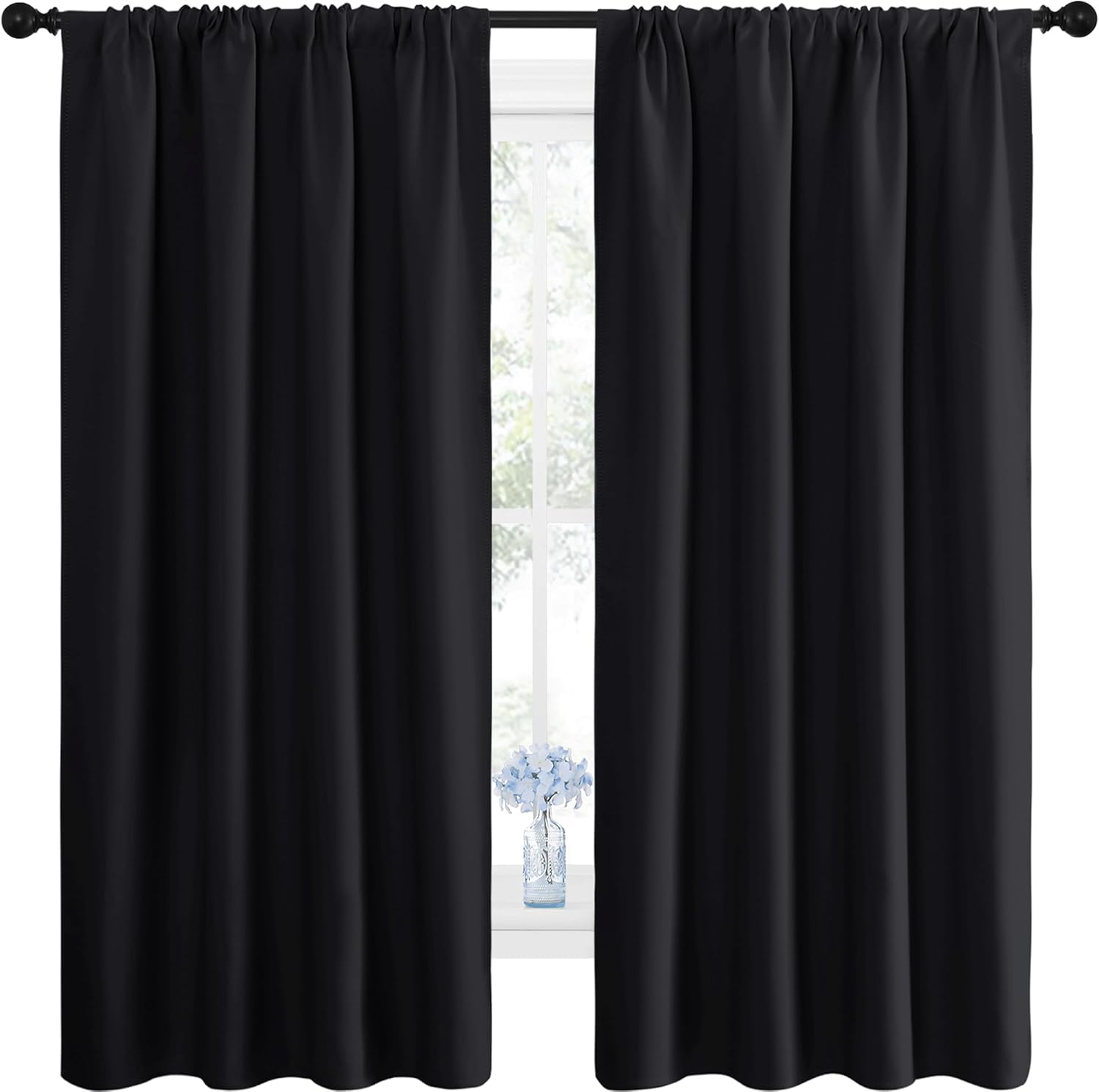 NICETOWN Black Blackout Curtain Blinds – Solid Thermal Insulated Window Treatment Blackout Drapes/Draperies for Bedroom (2 Panels, 42 inches Wide by 63 inches Long, Black)