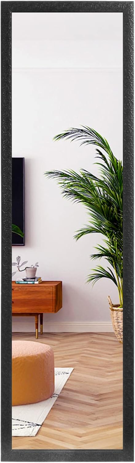 LFT HUIMEI2Y Door Mirror Full Length, Wall-Mounted Mirror Black 50″ x14″ | Door Hanging Mirror with Engraving Frame for Bedroom, Living Room, Dressing Room, Hallway