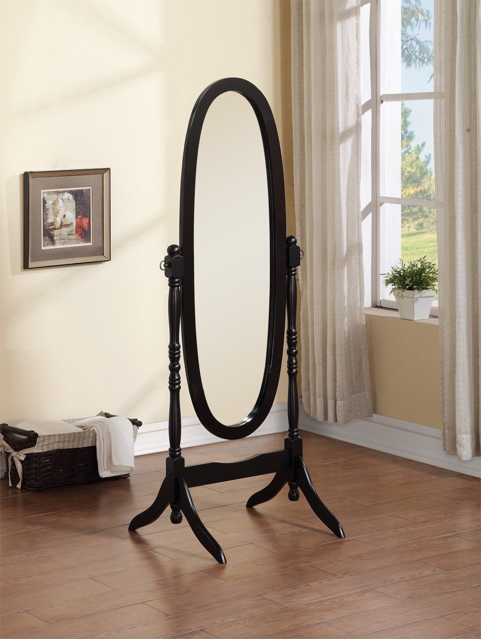 Full Length Mirror with Stand, Vintage Wood Cheval Mirror, Adjustable Freestanding Floor Mirror (Black)